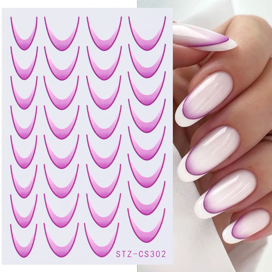 6pcs French Manicure Sticker Gradient Stripe Lines Sliders For Nails Ombre Designs Self-Adhesive Nail Art Decals DIY Decoration