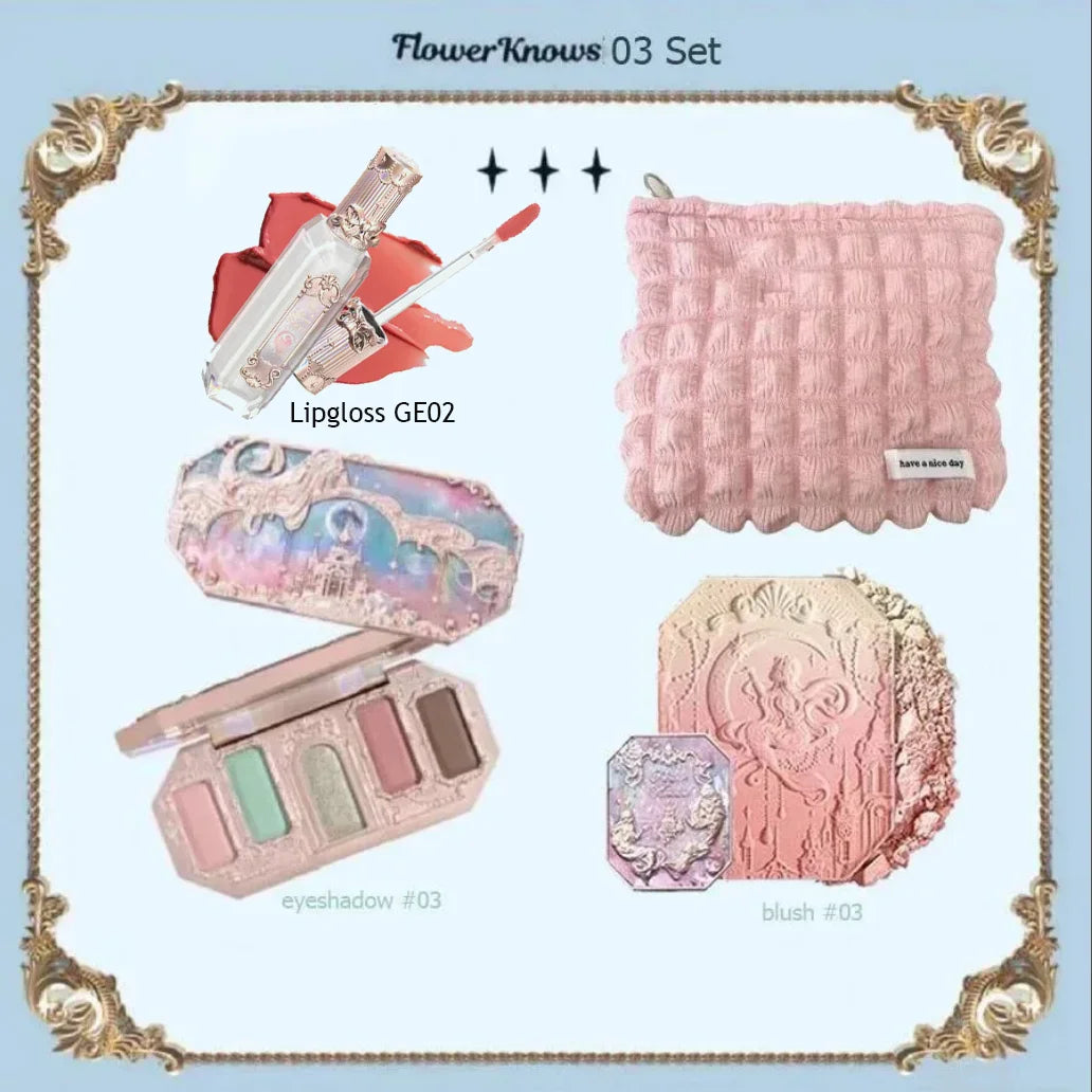 Flower Knows Makeup Full Set Moonlit Mermaid Eye Shadow Palette Matte Blush And Lipgloss Flowerknows Kit Makeup Bag for women