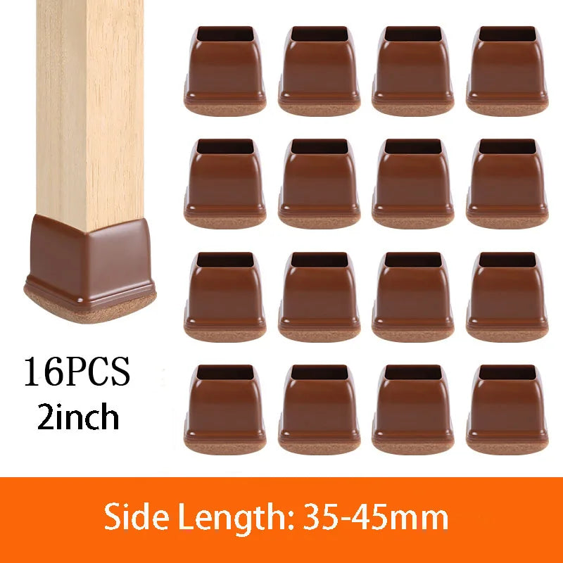 16PCS Transparent Table Chair Leg Protectors Caps Round Square for Furniture Foot Legs Cover Floor Protector with Felt Bottom