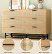 Wooden Dresser for Bedroom, Natural Rattan Dresser with Drawers 6 Drawer Chest of Drawers, Double Dressers Chest for Living Room