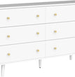 White Dresser for Bedroom, Modern 6 Drawer Dresser, Wide Chest of Drawers with Gold Handles, Wood Double Dresser Storage Cabinet