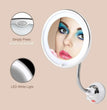 Flexible Gooseneck Makeup Mirror with LED Light 10X Magnifying Mirror Suction Cup Bright Diffused Light and 360 Degree Swivel