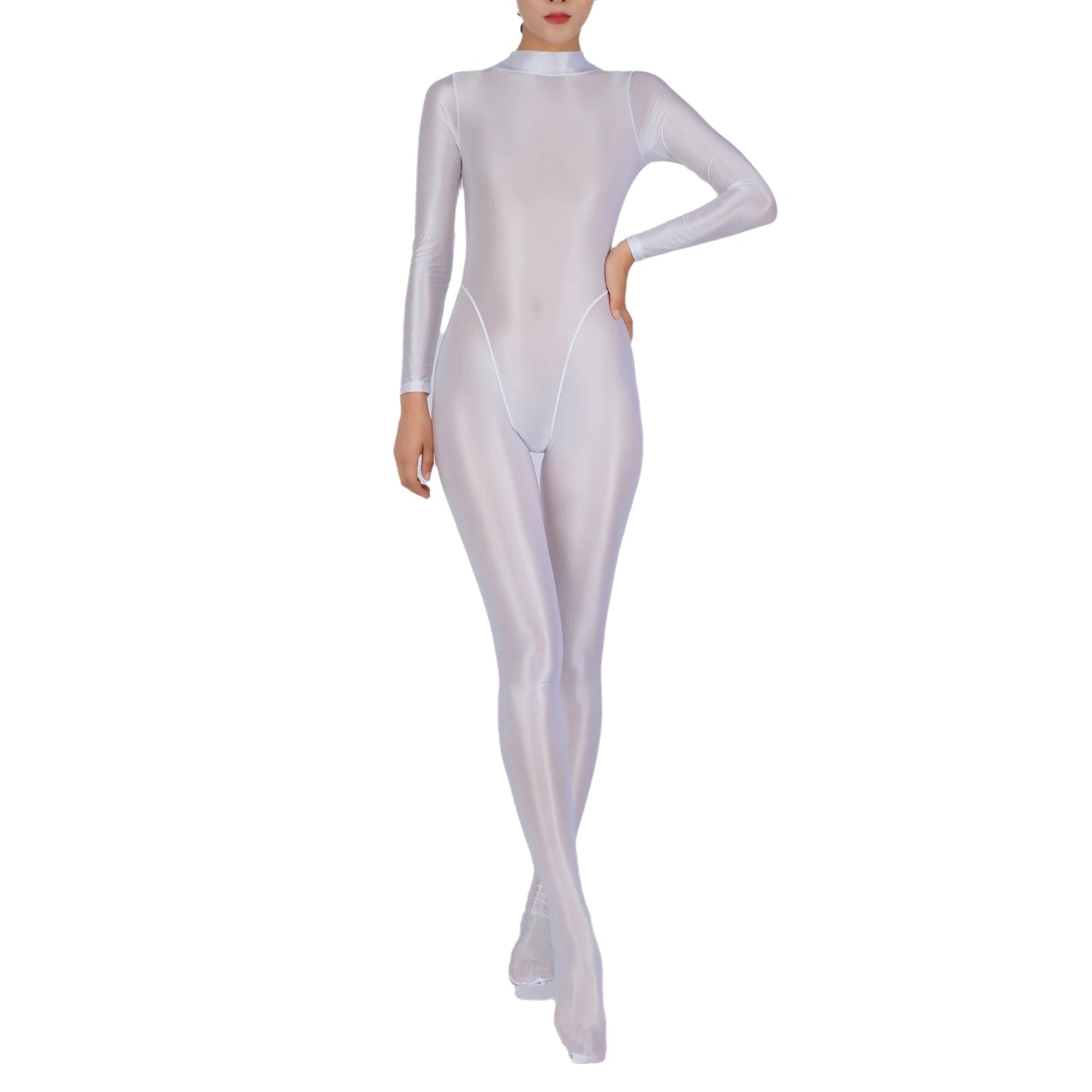 Womens Full Body Jumpsuit Sports Gym Yoga Tights Bodysuit Mock Neck Long Sleeve Footed One Piece Jumpsuit Clubwear Sportwear