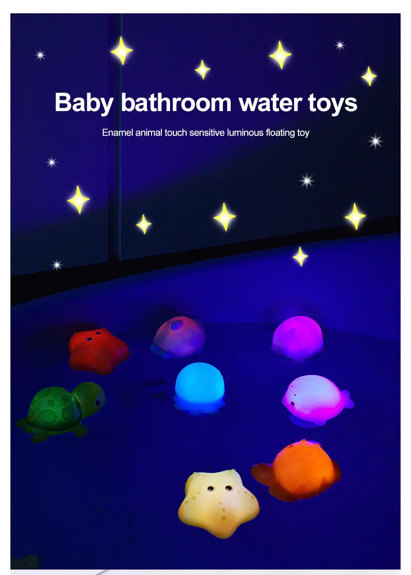 LED Light Up Toys Baby Cute Animals Bath Toy Swimming Water Soft Rubber Float Induction Luminous Duck for Kids Play Funny Gifts