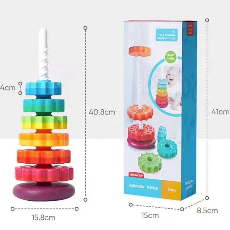 Montessori Rotating Rainbow Tower Baby Stacking Puzzle Toys Safety and Environmental Protection Colored Children's Toys Boy Girl