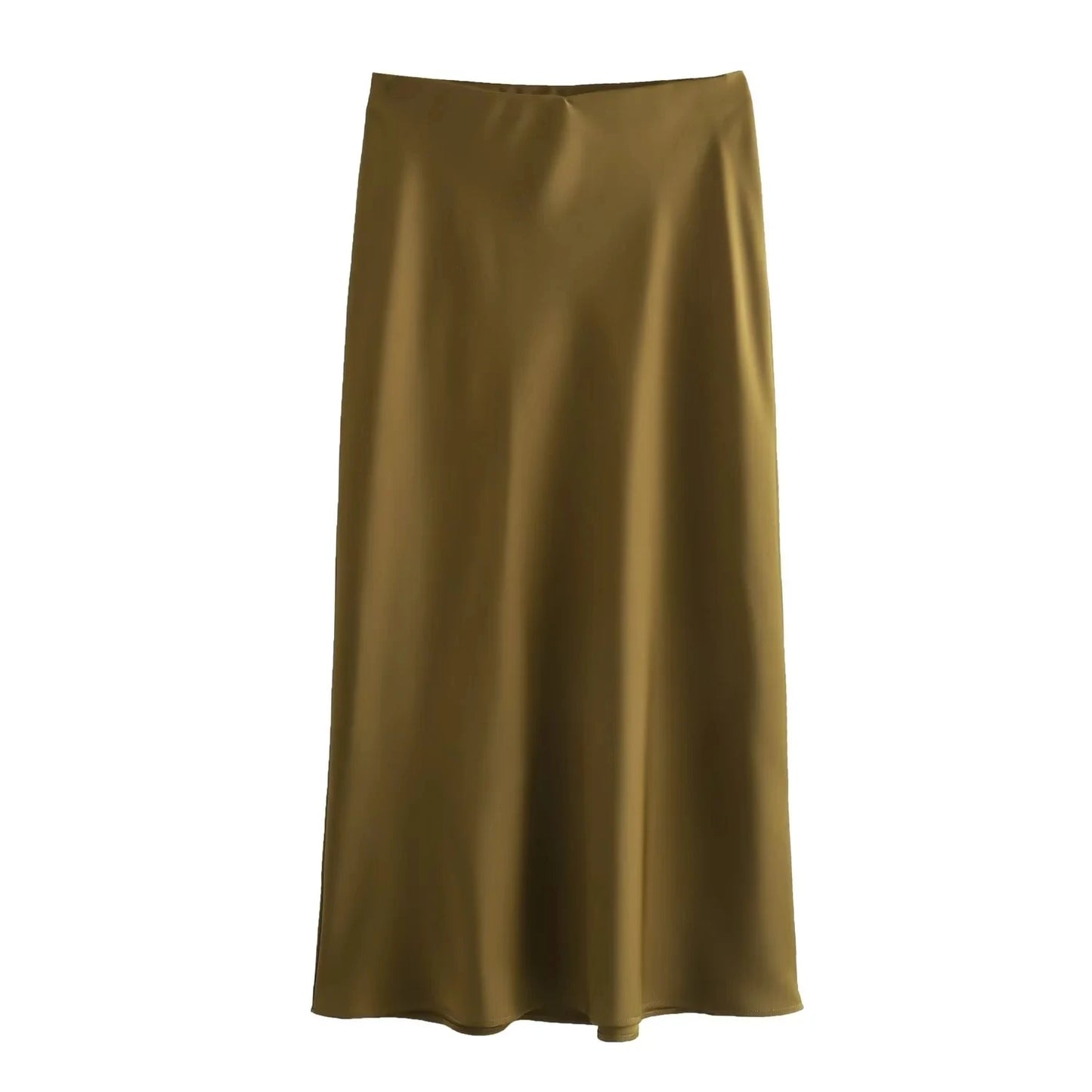 XNWMNZ Women's Fashion 2023 Flowing Satin Midi Skirt Women Vintage Elastic High Waist Flared hem High Street Female Skirt