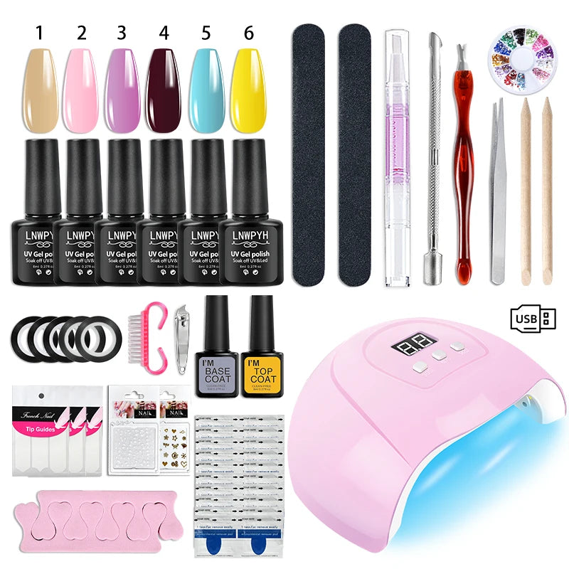 Nail Gel Polish Kit With UV Nail Lamp Soak Off UV LED Nails Varnish Set Semi Permanent Nail Art Gels Lacquer Manicure Tools Set