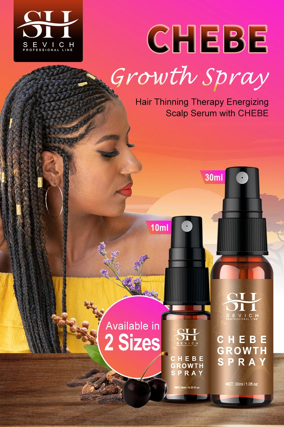 Sevich Chebe Hair Loss Treatment Spray Traction Alopecia Chebe Powder Essential Oil Africa Crazy Hair Growth Products Hair Care