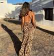 ASDS  Women's Sexy Vintage Leopard Print Tulle Long Dress Fashion Backless Slip Dresses Female Elegant Slim Party Maxi Dress