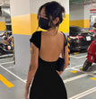 Nibber Solid Sexy Backless Maxi Dress Women Elegant Elastic Slim Short Sleeve Long dresses Female Bodycon Streetwear Clothing