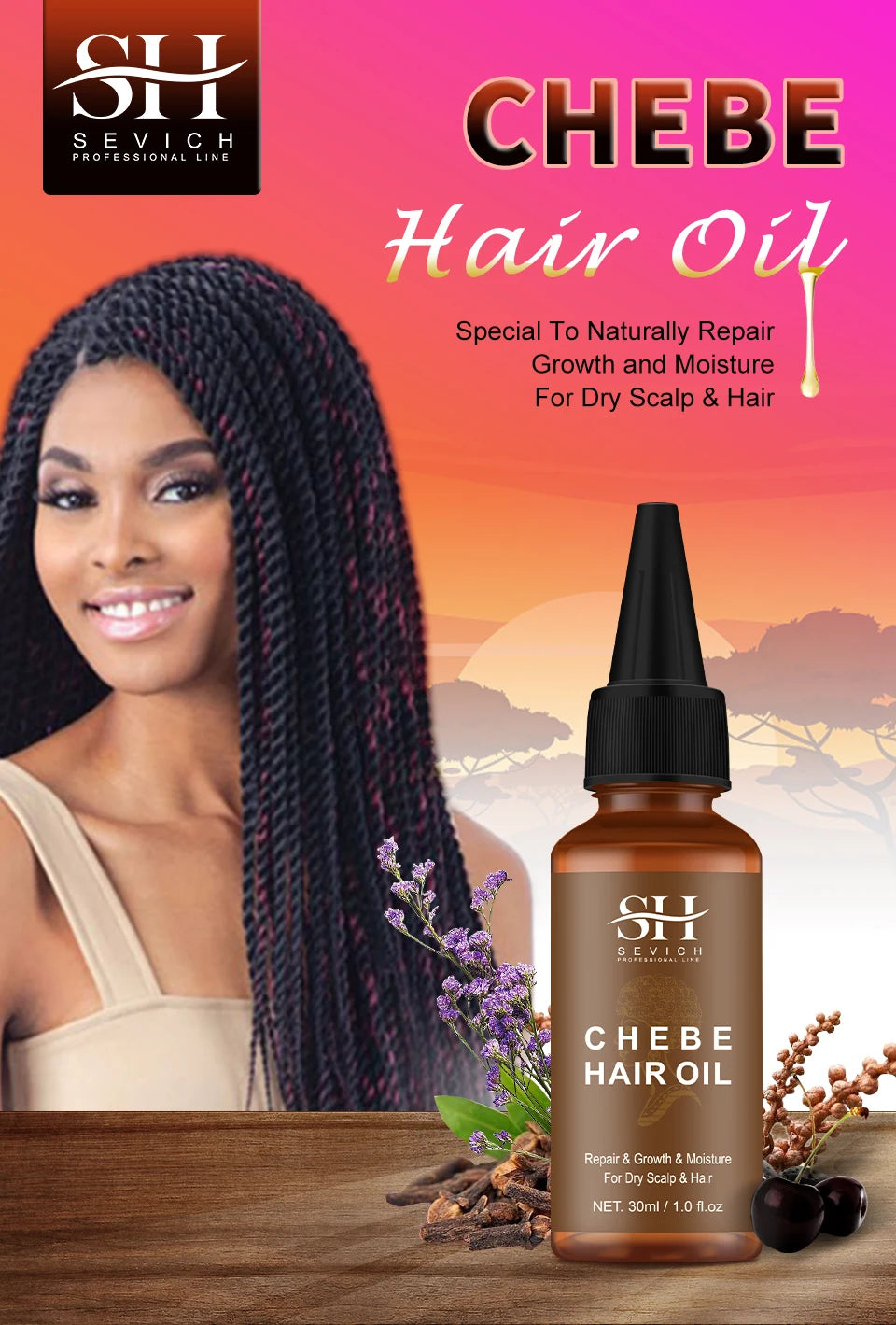 Sevich Chebe Hair Loss Treatment Spray Traction Alopecia Chebe Powder Essential Oil Africa Crazy Hair Growth Products Hair Care