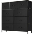 Dresser for Bedroom with 9 Drawers,Fabric Closet Organizer, Cloth Dresser with Metal Frame and Wood Tabletop Chest Storage Tower