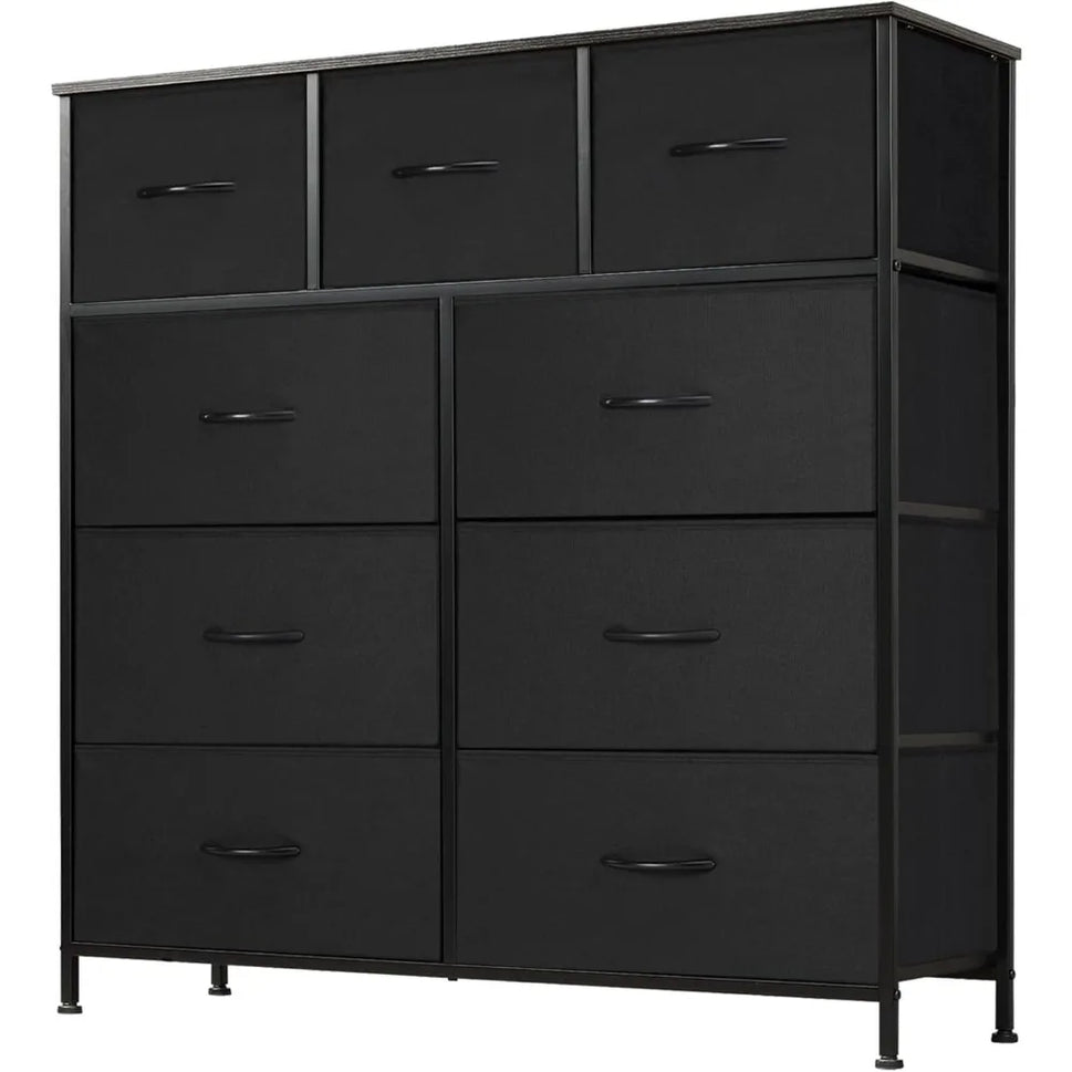 Dresser for Bedroom with 9 Drawers,Fabric Closet Organizer, Cloth Dresser with Metal Frame and Wood Tabletop Chest Storage Tower