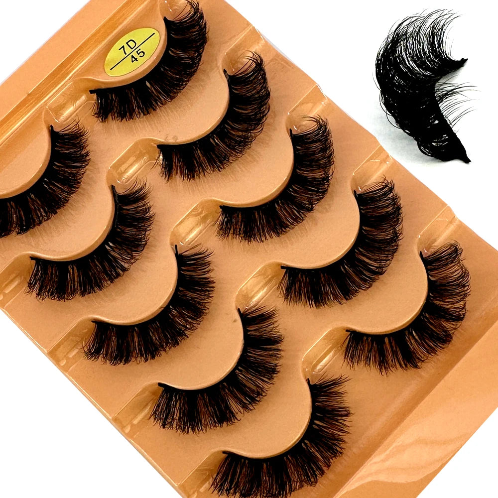 5pairs Classic Hybrid Volume Lashes New Arrival Wispy D Curl Short Russian Strip Lashes Makeup False Eyelashes