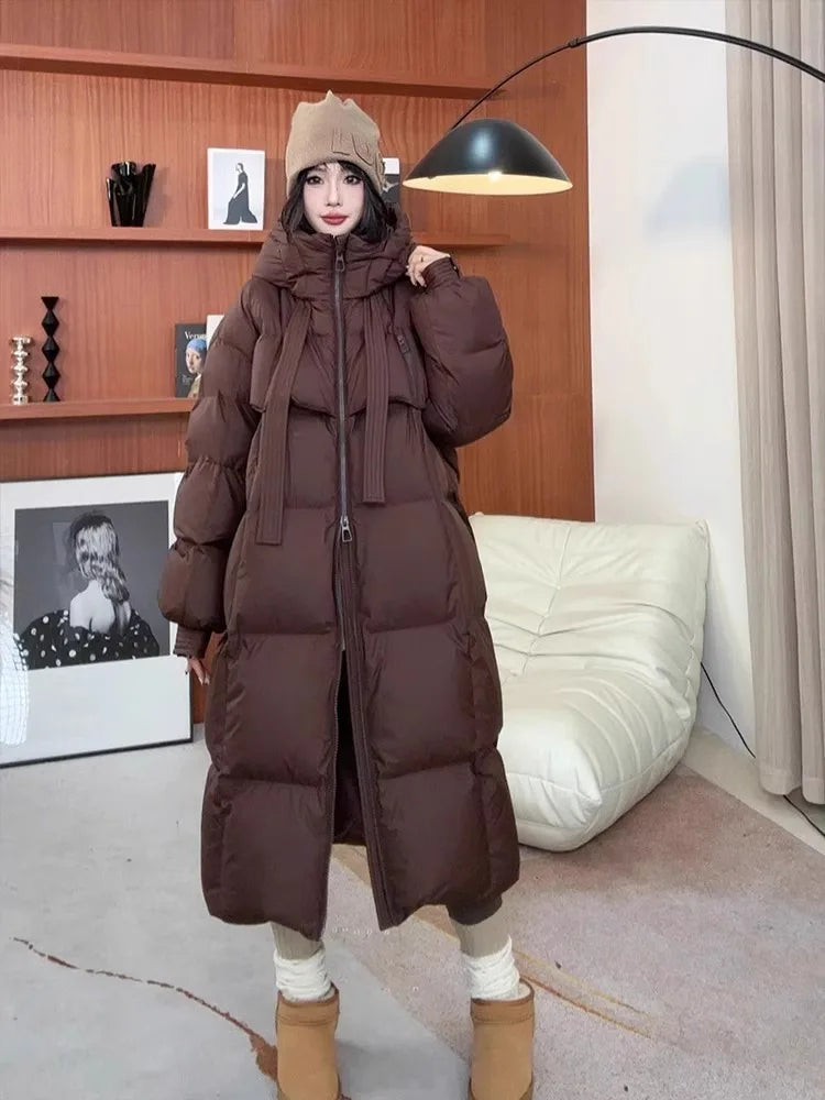 Fashions Long Women's Winter Down Jacket Loose Hooded Coats Thicken Warm White Duck Down Jacket High-end Parkas Light Outwear