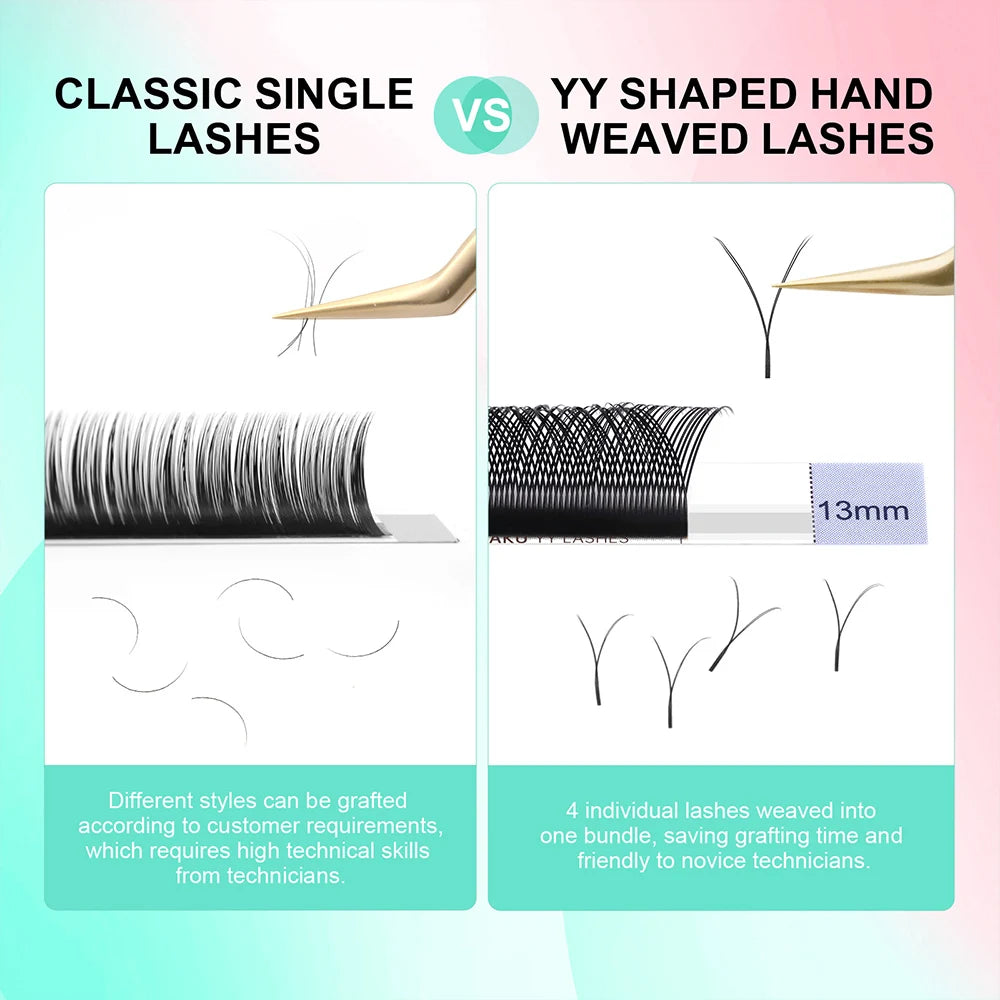 NAGARAKU YY Shape Double and Triple Tips Eyelash Extensions Hand Woven Premium Soft Natural Interlaced Makeup Mesh Net