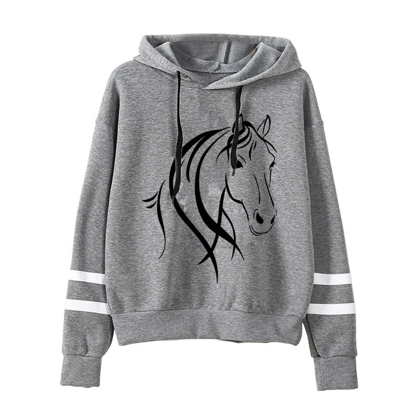 Long Sleeves Sweatshirt Pullover Cool Horse Graphic Casual Tracksuit Women’s Clothing Horse Hoodies High Street Fashion Sweater