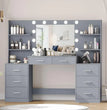 Makeup Vanity Table with Mirror & Lights, Vanity Desk with Power Strip, Large Drawer & Six Open Storage Dresser, Dressing Table