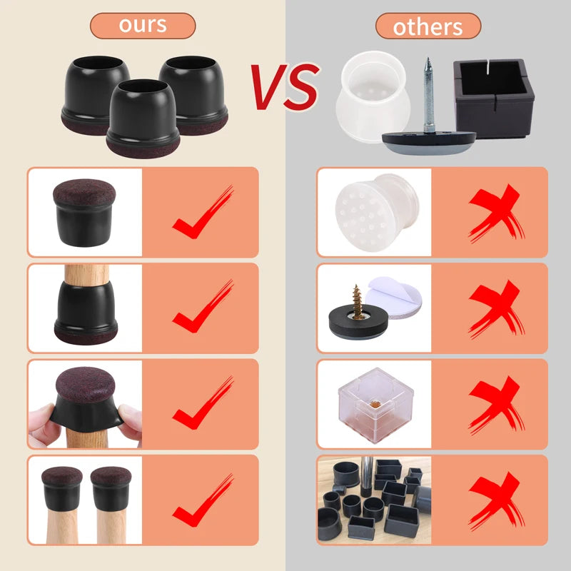 8PCS Chair Leg Floor Protectors with Thick Wrap Felt Pads Silicone Furniture Leg Covers Black Table Feet Cups to Protect Caps