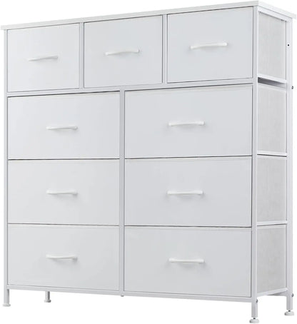 Dresser for Bedroom with 9 Drawers,Fabric Closet Organizer, Cloth Dresser with Metal Frame and Wood Tabletop Chest Storage Tower