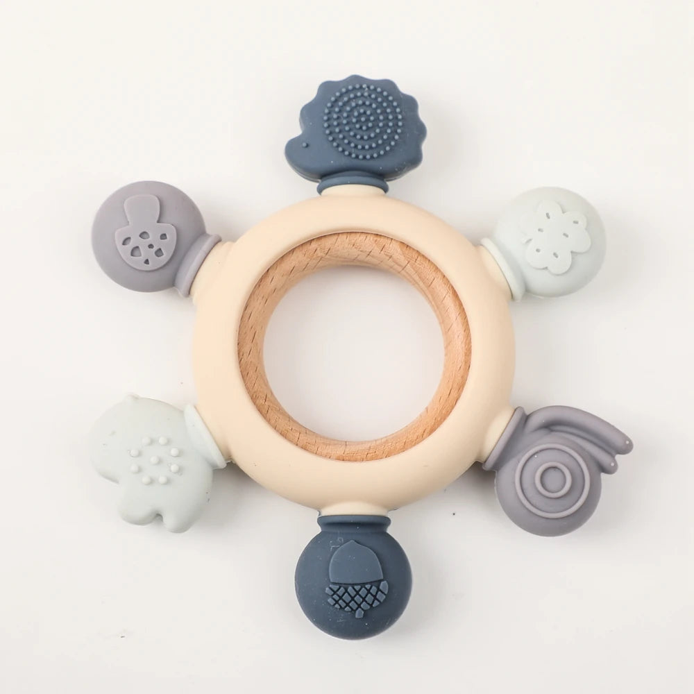 Baby Crochet Rattle Wooden Teether Toy BPA Free Wood Rodent Rabbit Rattle Baby Mobile Play Gym Newborn Educational Music Toys