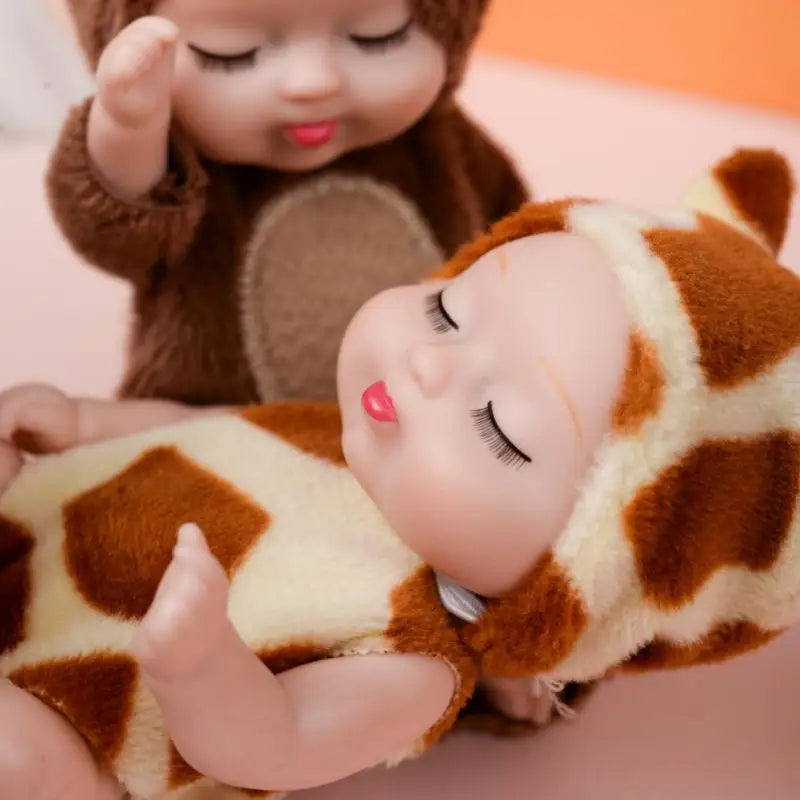 2Pcs Simulation Princess Dolls Toy Mini Cute Sleeping Baby Series Doll Cartoon Animal Toy For Kids Kawaii Dolls Girl's Gift