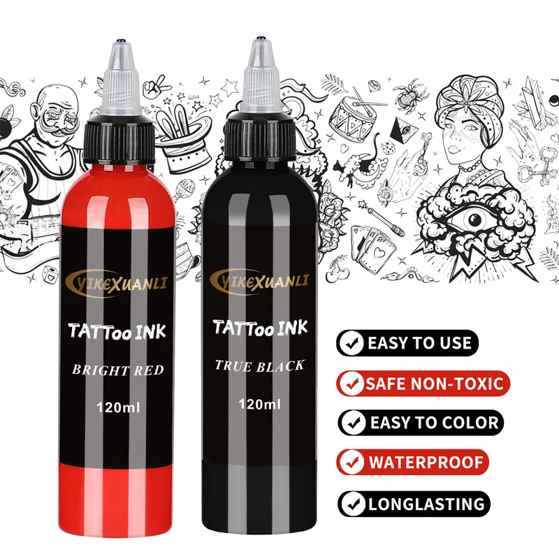 120ml red/black Tattoo Ink Pigment with box BodyArt Tattoo Kits Professional Beauty Paints Makeup Tattoo Supplies Semi-permanent