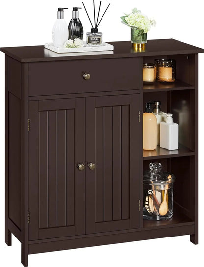 Bathroom Floor Cabinet, Kitchen Freestanding Storage Organizer, Large Side Cabinet with Doors, Drawer & Adjustable