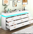 9 Drawer Dresser with LED Light, Modern Chest of Drawers for Closet, Wide Drawer Organizer Cabinet for Bedroom, White