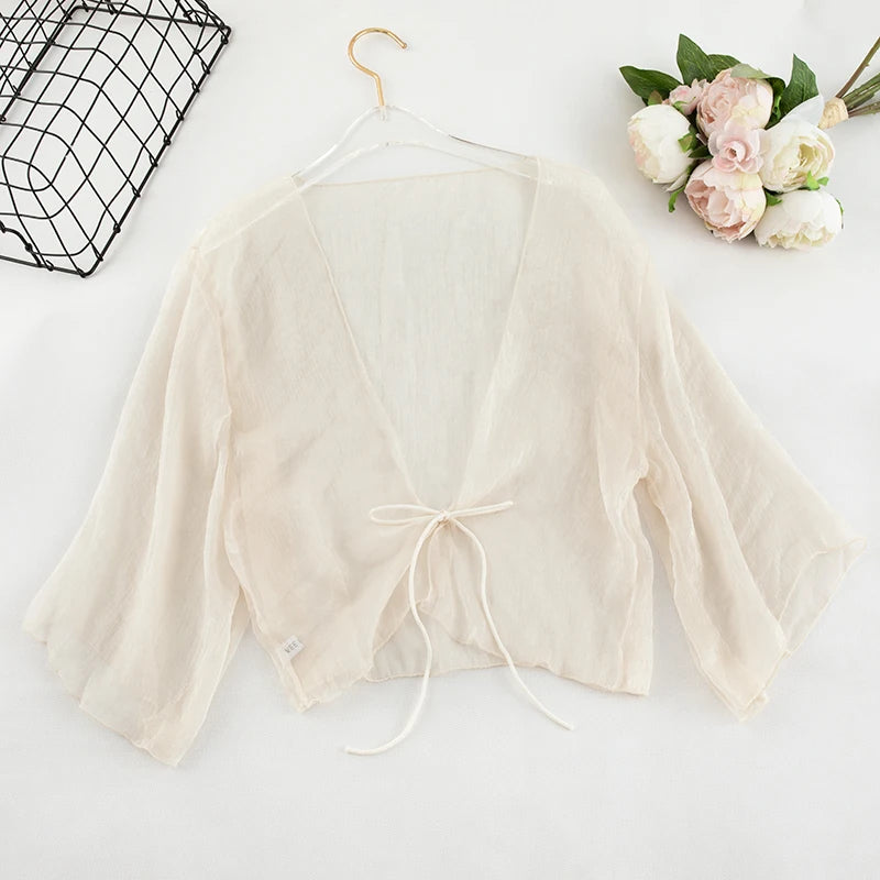 Zik Hekiy Women Chiffon Shawl Short Section Small Shawl Sunscreen Clothing Female Summer Cardigan Small Jacket Thin Section Top