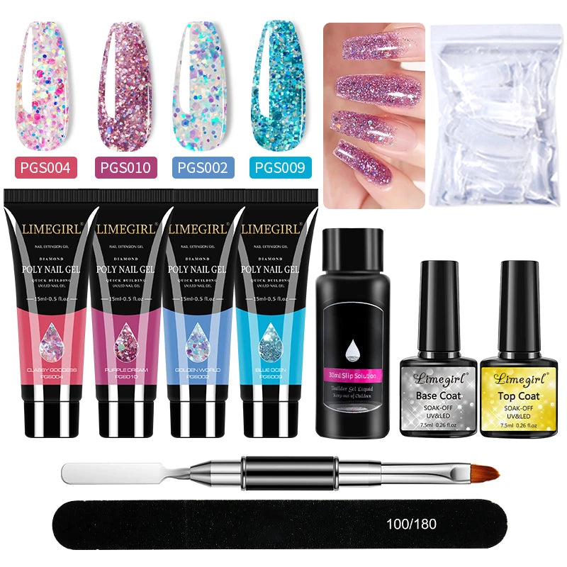 Nail Art Limegirl Kit Poly Nail Gel Extending Soaking Gel Kit Nail Art Acrylic Gel Varnish Kit For Novices Semi Permanent Gel So