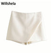 Willshela Women Fashion Asymmetrical Shorts Skirts High Waist Back Pockets Side Zipper Vintage Female Skort Solid