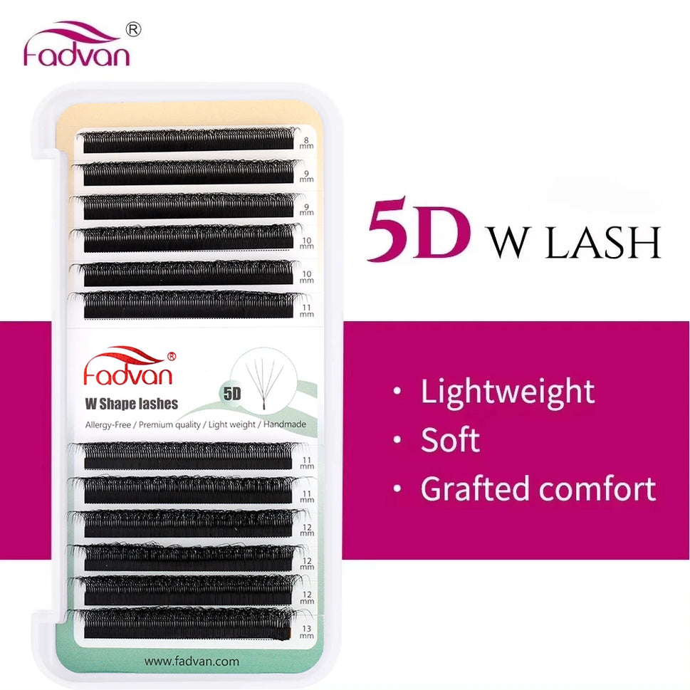 Fadvan 5D W Shaped Eyelash Extensions 0.07 D Natural Faux Mink Lashes Soft Professional Premade Volume Fan Eyelashes