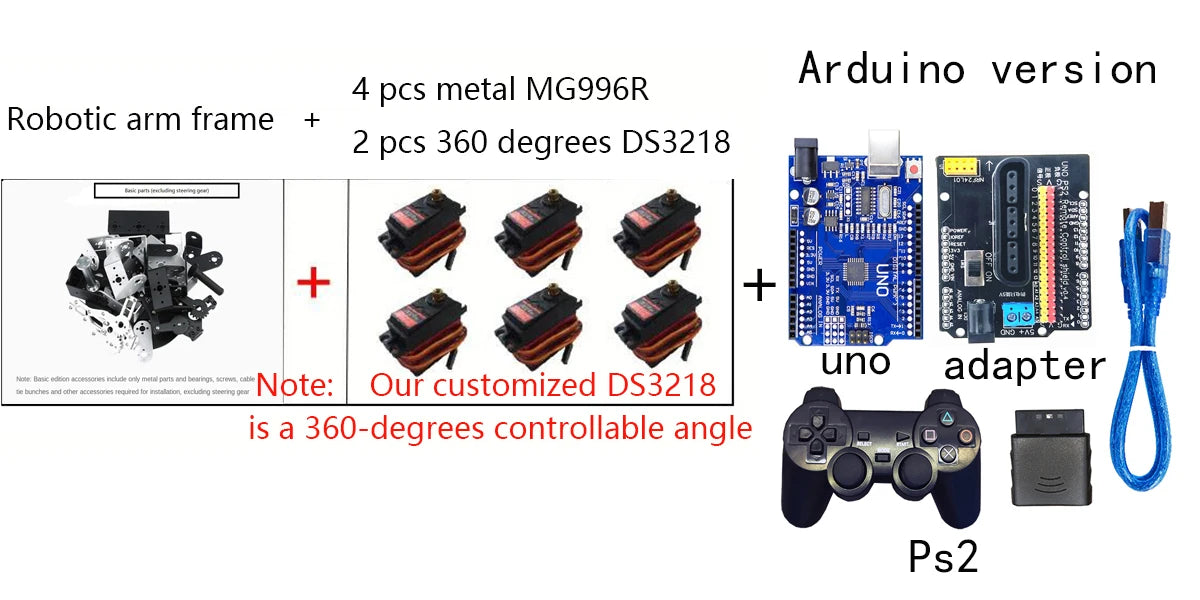 360 Degrees 6 DOF Robot Metal Alloy Mechanical Arm Claw Kit MG996R for Arduino Robotics Kit Educational Ps2 Programmable Toys