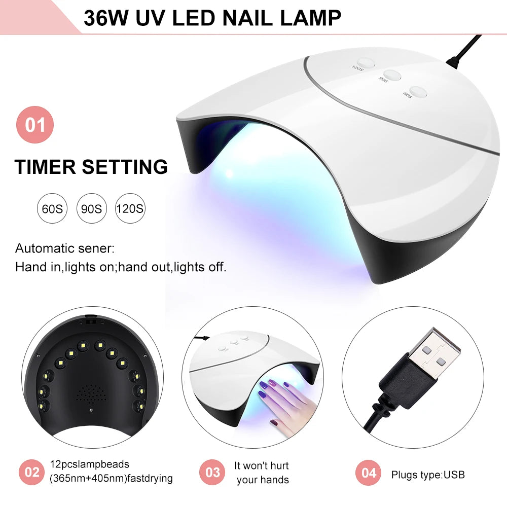 Nail Set Gel Nail Polish Set with UV LED Lamp Dryer Semi Permanent Gel Varnish Set Professional Nail Art Tools Kit Manicure Set