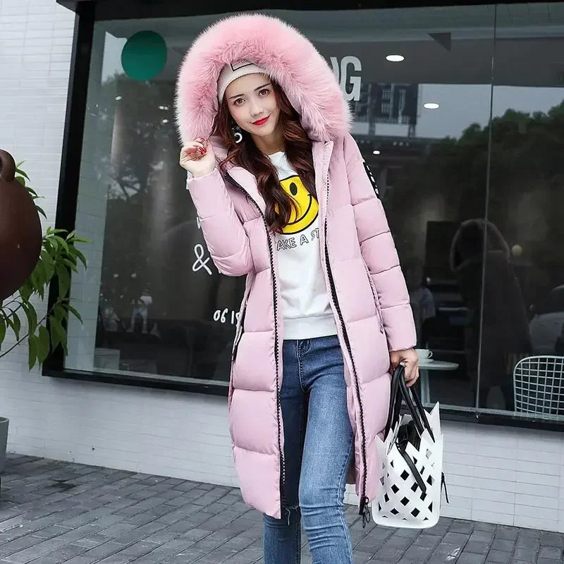 Winter coats women down jackets 2024 long slim solid color coat female Jackets outerwears woman parkas clothes zip fur collar