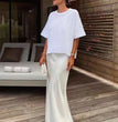 Women's Flowing Satin Midi Skirt, High Waist With Elastic Waistband, Female Skirts, Chic Fashion