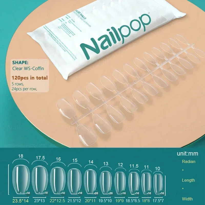 NAILPOP 120pcs Fake Nails Full Cover Press on Nails Coffin Soft Gel American Pose Capsule False Nail Tips for Extension System