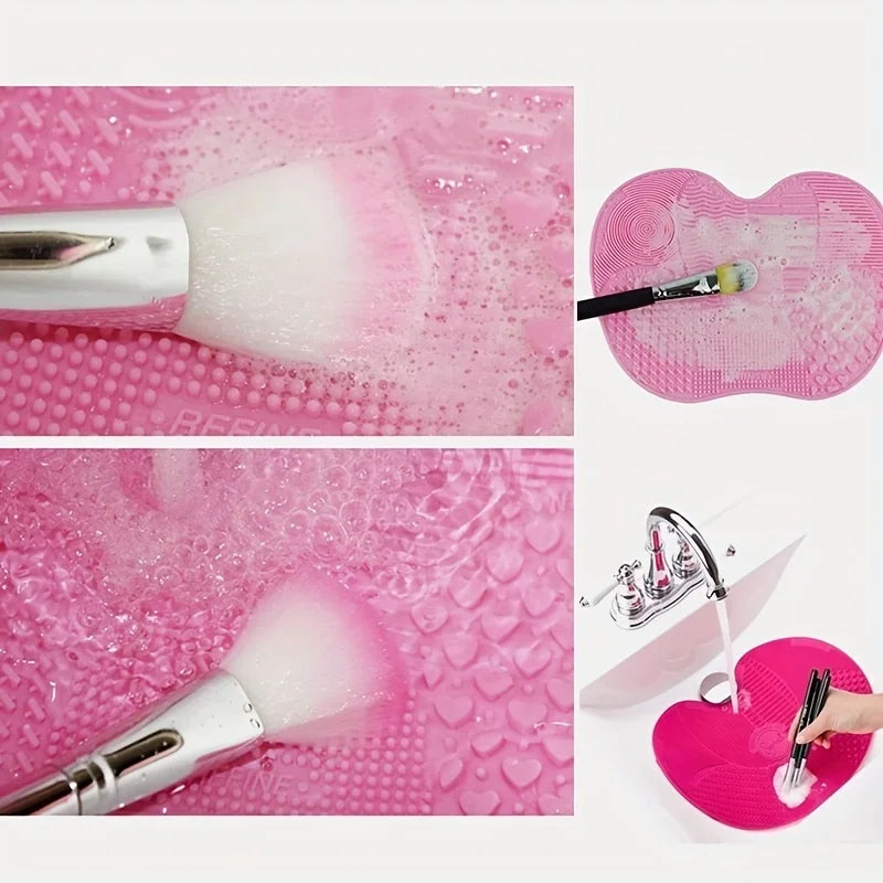 Apple Shaped Silicone  Makeup Brush Cleaning Pad-Efficient & Portable & Reusable Makeup Brush Cleaning Mat With Suction Cup