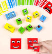 Kids Emotions Expression Game Wooden Cube Face Changing Board Cartoon Puzzle Toy Montessori Thinking Challenge Games