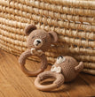 1PC Crochet Animal Bear Rattle Toy Soother Bracelet Wooden Teether Ring Baby Product Mobile Pram Crib Wooden Toys Newborn Gifts