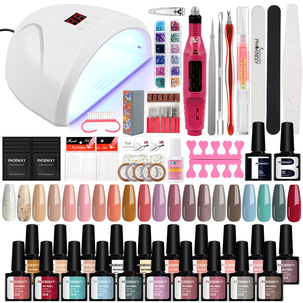 Nail Set Gel Nail Polish Set with UV LED Lamp Dryer Semi Permanent Gel Varnish Set Professional Nail Art Tools Kit Manicure Set