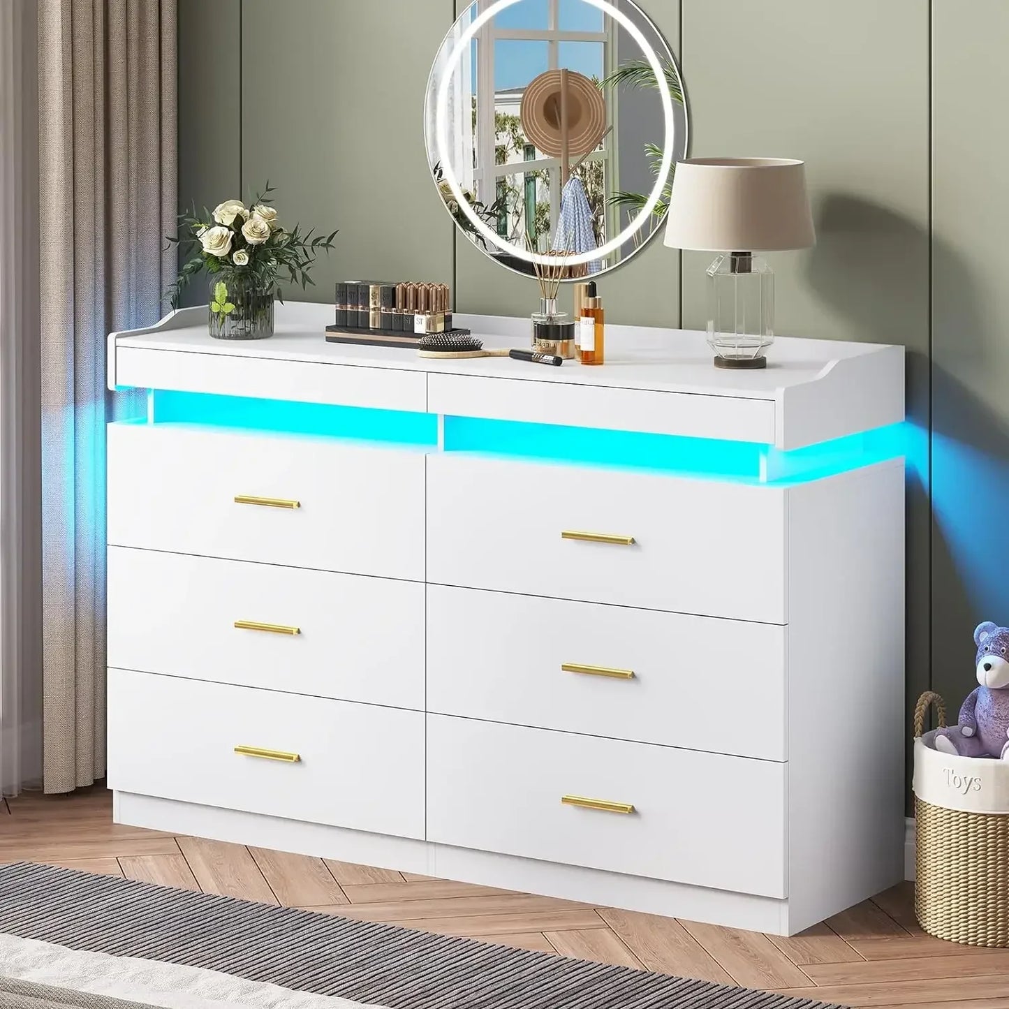 Modern Dresser 9 Drawer with LED Light,Wide Drawer Organizer Cabinet for Bedroom Living Room Chest  for Closet of Wood Drawers