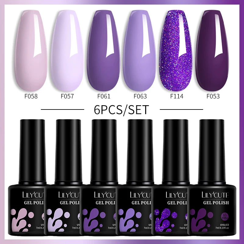 LILYCUTE 6Pcs/Set Gel Nail Polish Popular Colors In Autumn Semi Permanent Soak Off UV LED Nail Art Gels Nail Gel Polish