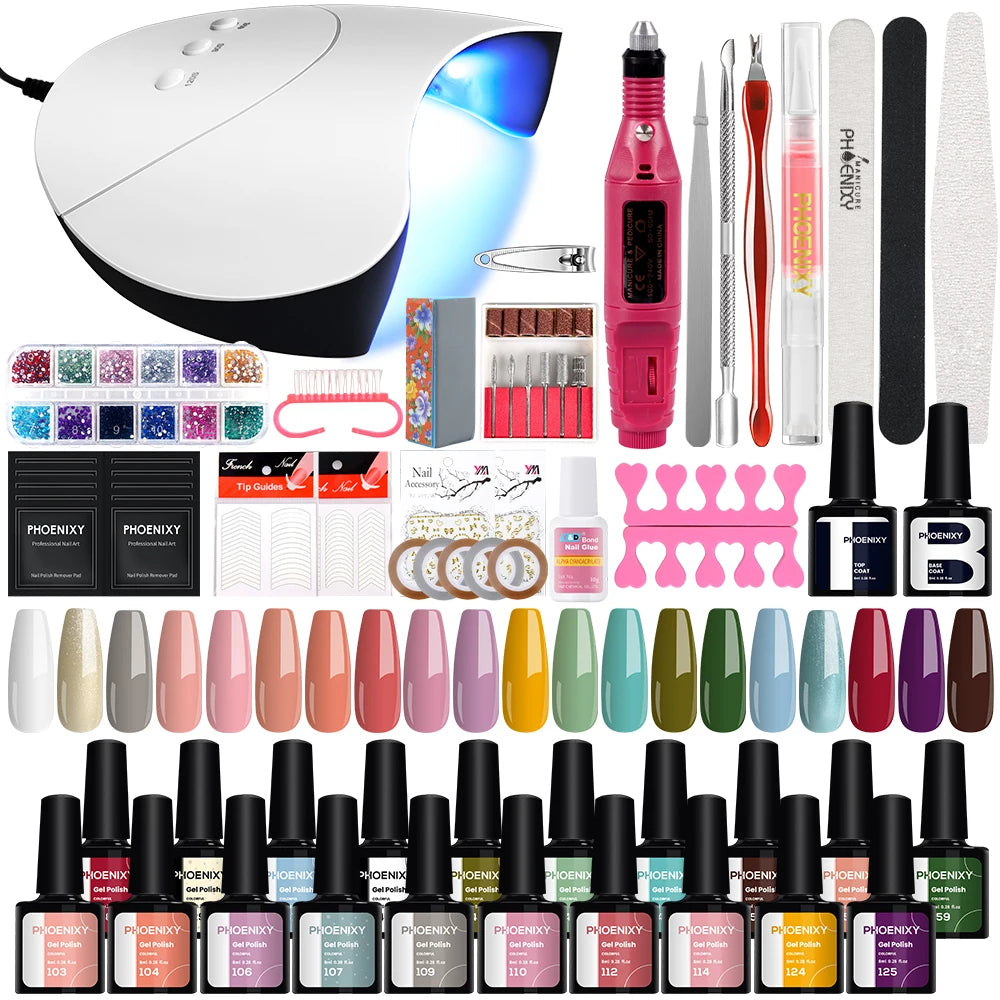 Nail Set Gel Nail Polish Set with UV LED Lamp Dryer Semi Permanent Gel Varnish Set Professional Nail Art Tools Kit Manicure Set