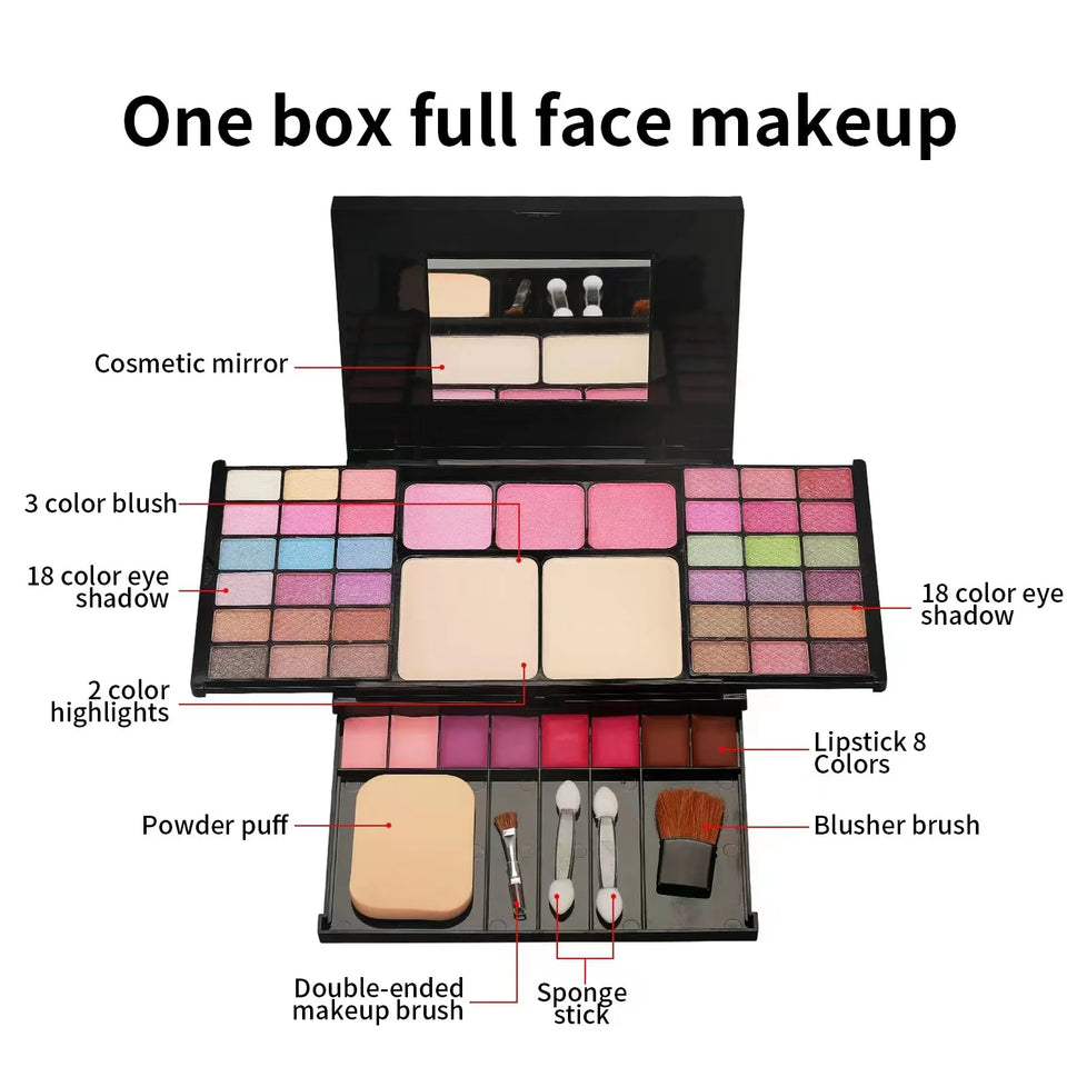 Fashion 49 Color Eyeshadow Palette Set Makeup Set Full Kit 36 Eye Shadow + 8 Lip Gloss +3 Blush +2 Power with Make Up Brush Puff