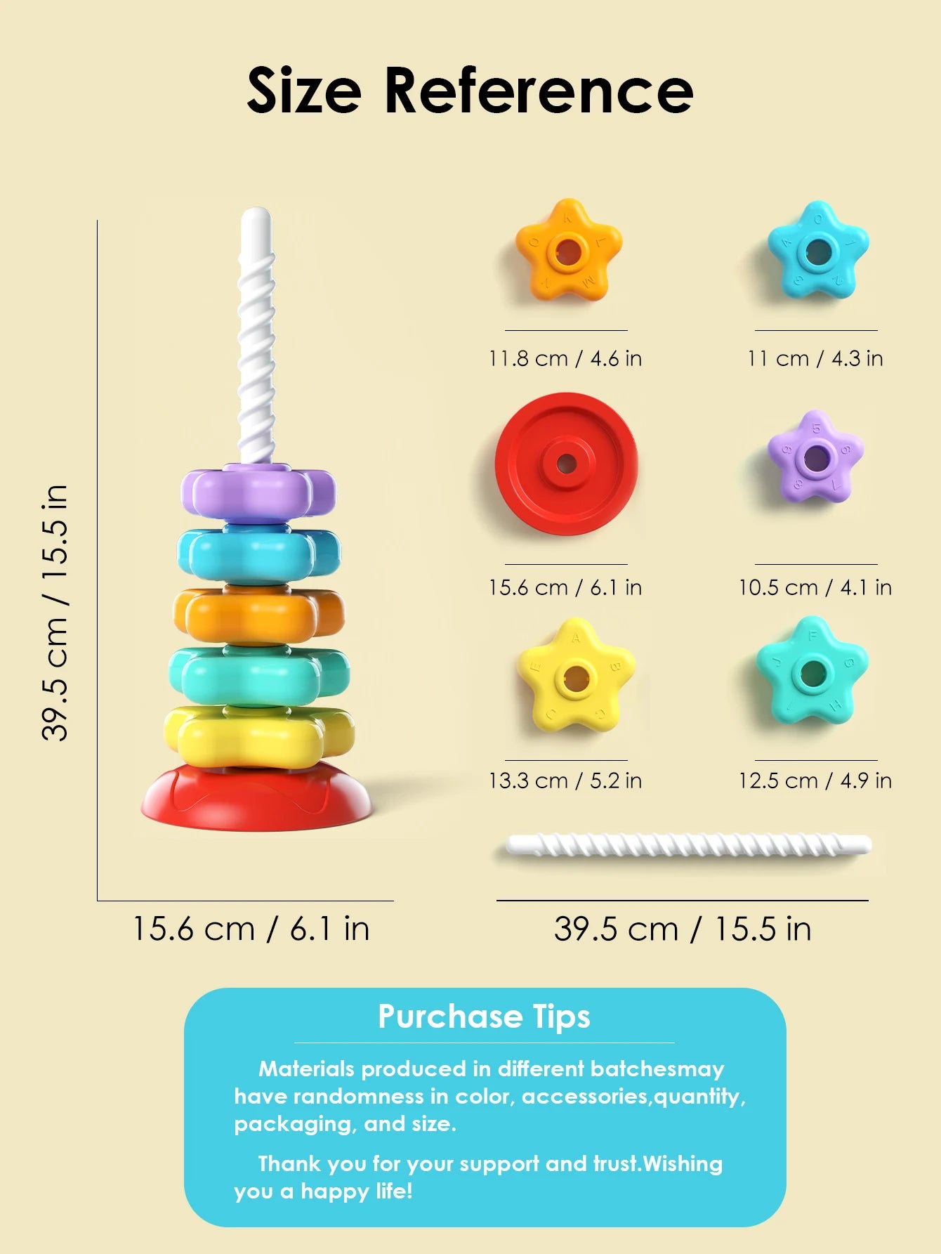 Montessori Rotating Rainbow Tower Baby stacking Puzzle Toys safety andEnvironmental Protection Colored children's Toys