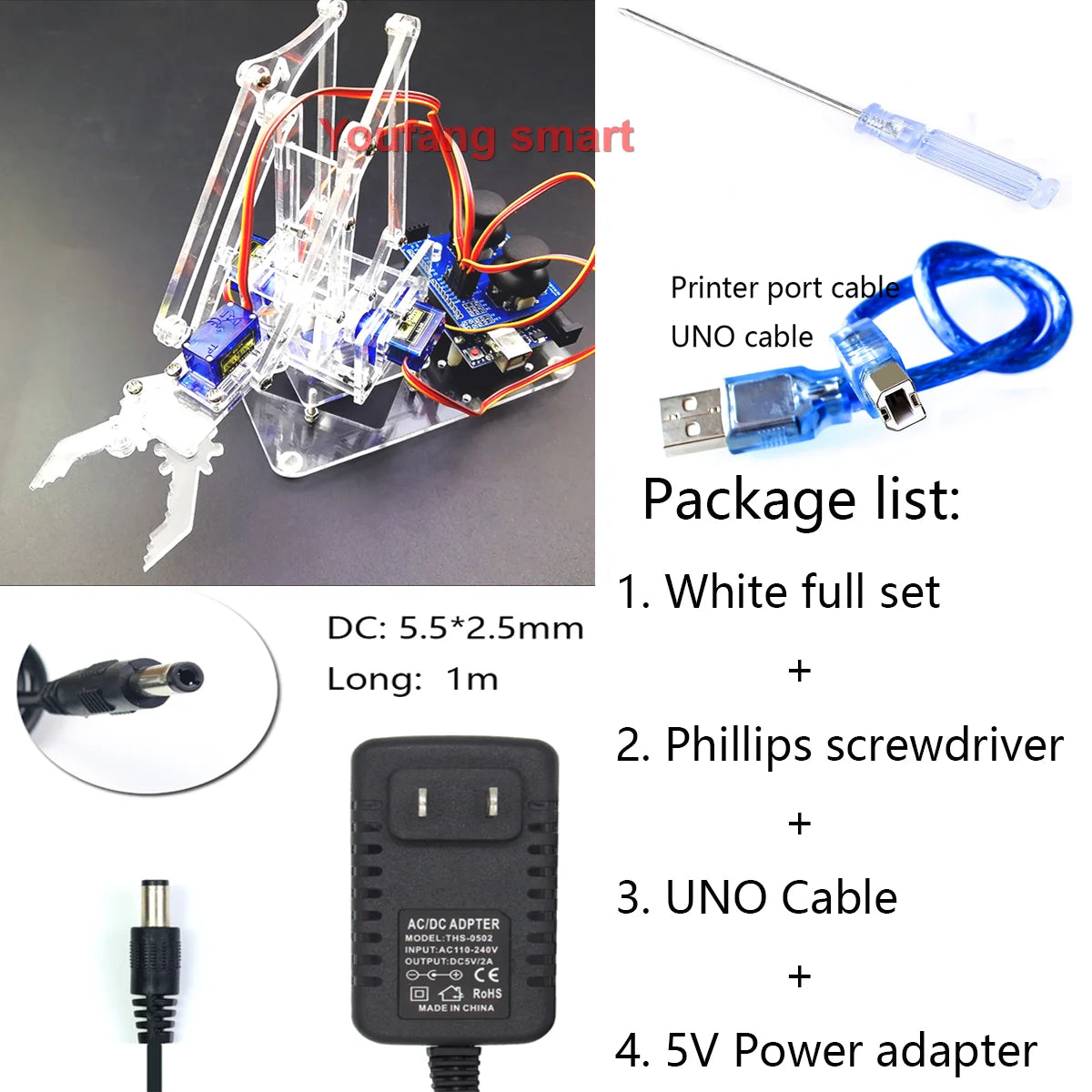 SG90 4 DOF Unassembly Acrylic Mechanical Arm Bracket Robotic Manipulator Claw For Arduino UNO Learning DIY Kit Programmable Toys