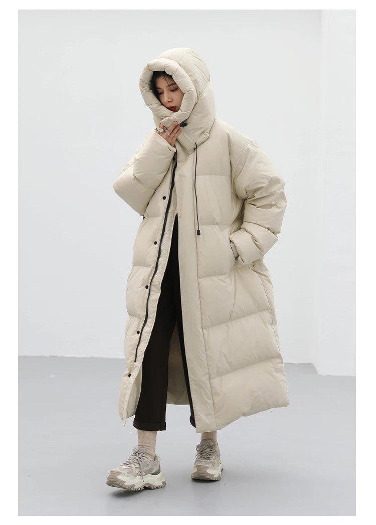 CHIC VEN Women's Down Coats Korean Loose Hooded Thick Warm Long Down Jacket Winter Coat for Women Female Parkas Outerwears 2024