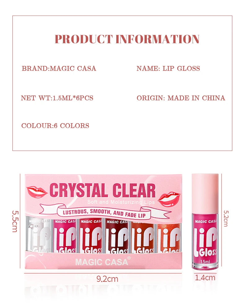 MAGIC CASA 6pcs/set Hydrating Jelly Lip Oil long-lasting Moisturizing  smooth shimmering Lip Hydrating Liquid